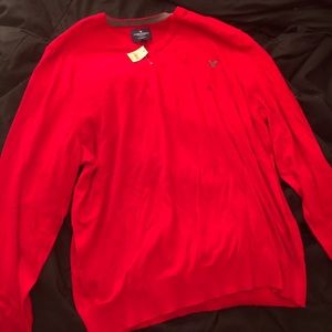 AEO Red V-Neck Sweater NWT